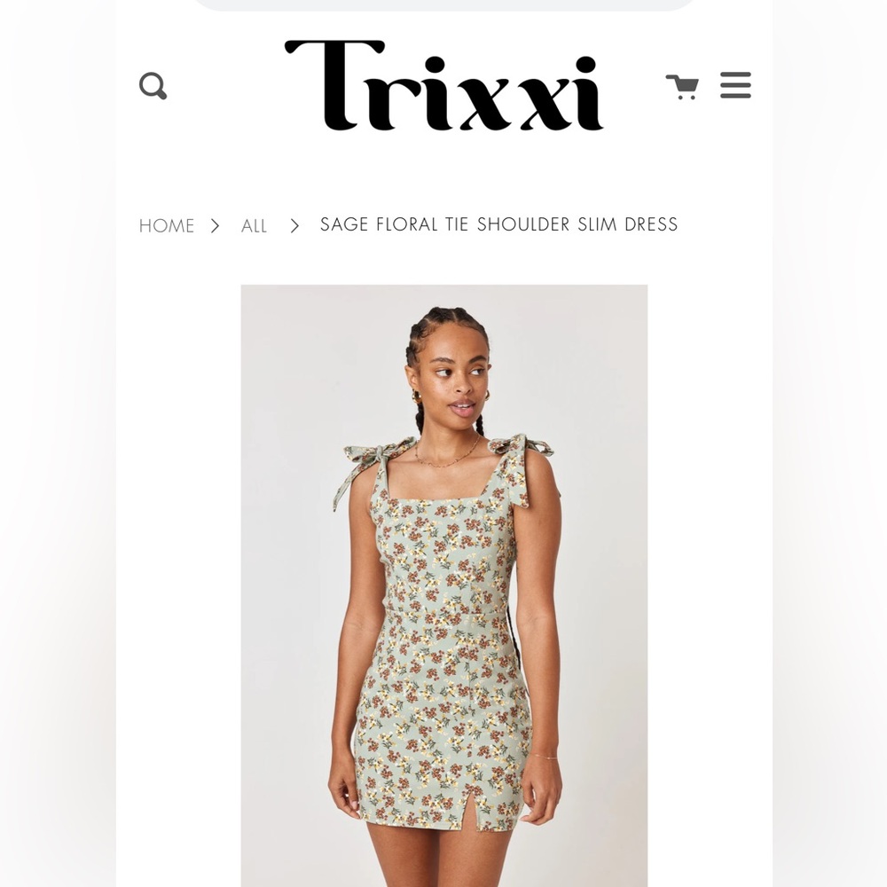 Trixxi Sage Floral Tie Shoulder Slim Fit Back Zip Mini Dress Women’s Size M